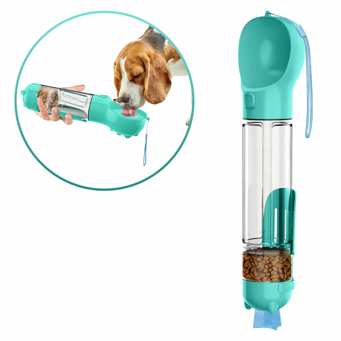 BOTELLA PORTÁTIL MULTIFUNCIONAL 4 EN 1 PARA MASCOTAS